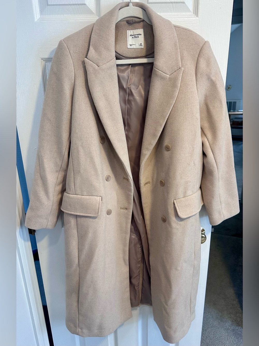 Abercrombie & Fitch Double-Breasted Tan Wool-Blend Trench Coat